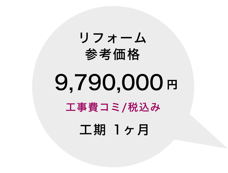 リフォーム参考価格 9,790,000円 工事費コミ/税込み 工期 1ヶ月